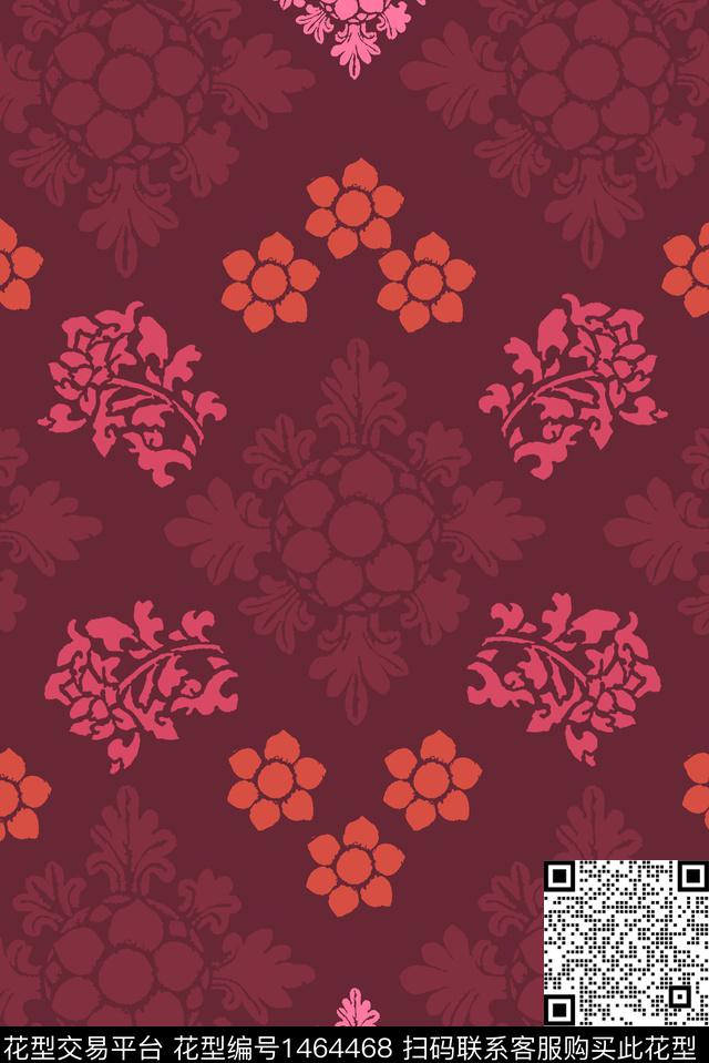 纹理11.jpg - 1464468 - 传统纹样 复古 花卉 - 数码印花花型 － 女装花型设计 － 瓦栏