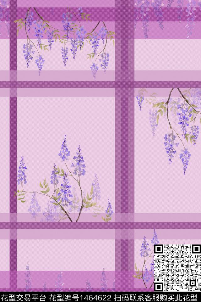 格子花卉大牌风数码印花花型下载（图片编号: 1464622） - 瓦栏（Walan）