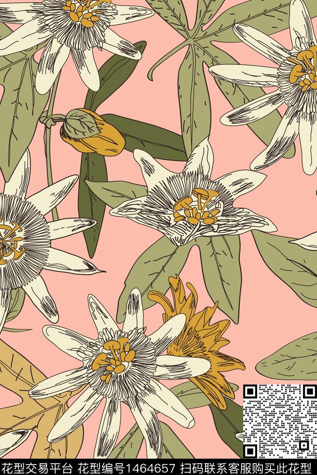 手绘大朵花图案设计_画板 1.jpg - 1464657 - 大牌风 手绘花卉 日韩风 - 传统印花花型 － 床品花型设计 － 瓦栏