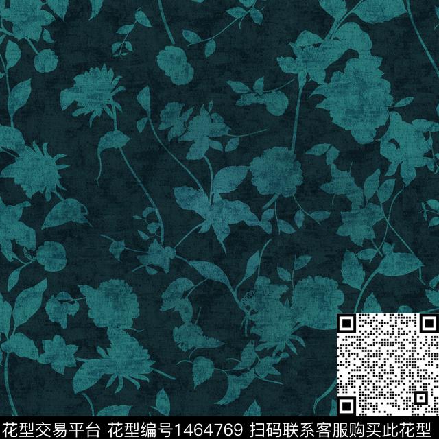 肌理做旧复古蓝绿色风格数码印花花型下载（图片编号: 1464769） - 瓦栏（Walan）