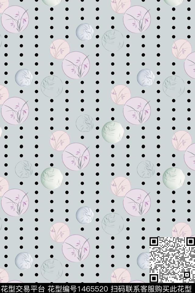 兰花波点中国风数码印花花型下载（图片编号: 1465520） - 瓦栏（Walan）