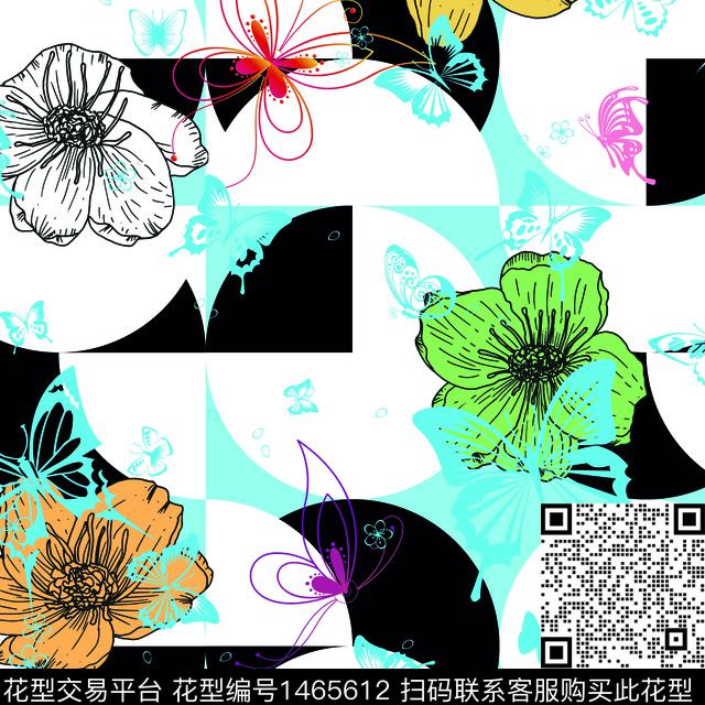 16.jpg - 1465612 - 花卉蝴蝶 菊花 大牌风 - 传统印花花型 － 女装花型设计 － 瓦栏
