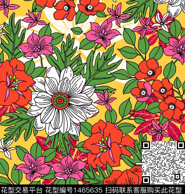 26.jpg - 1465635 - 民族花卉 菊花 大牌风 - 传统印花花型 － 女装花型设计 － 瓦栏