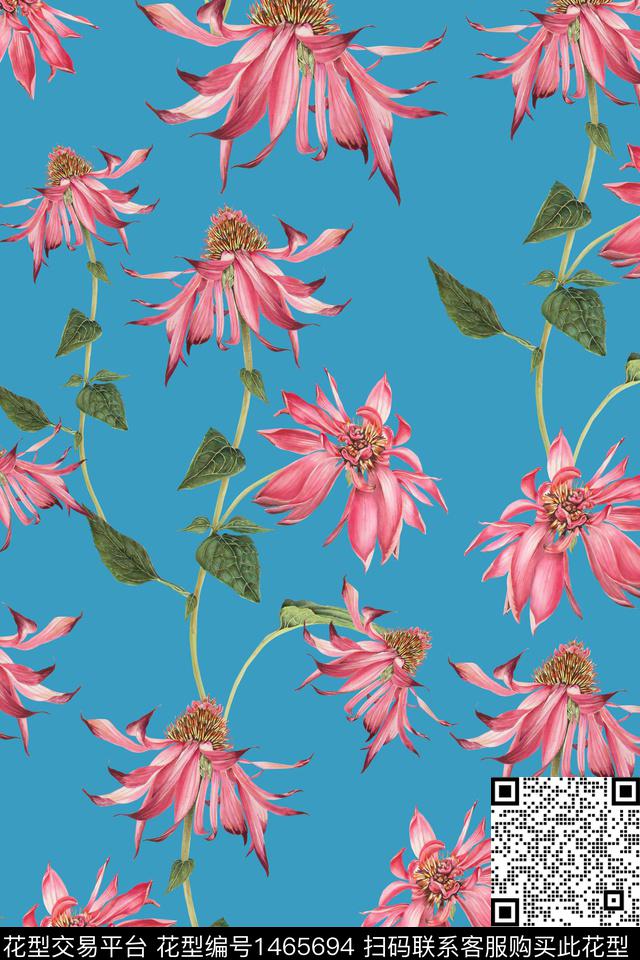 WC01763.jpg - 1465694 - 花卉蝴蝶 绿植树叶 大牌风 - 数码印花花型 － 女装花型设计 － 瓦栏