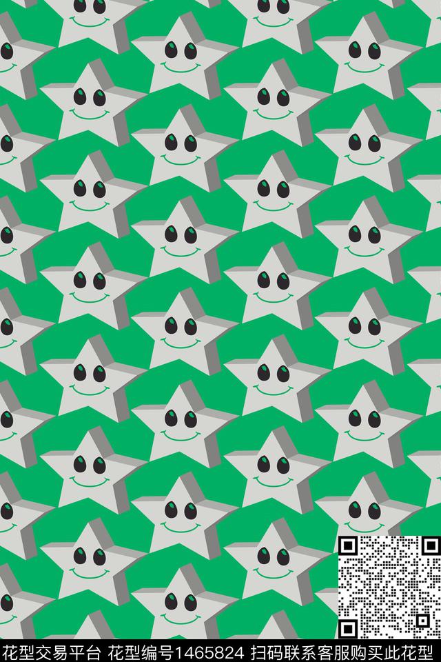 夜空亮星.jpg - 1465824 - 趣味 绿色 童装 - 数码印花花型 － 童装花型设计 － 瓦栏