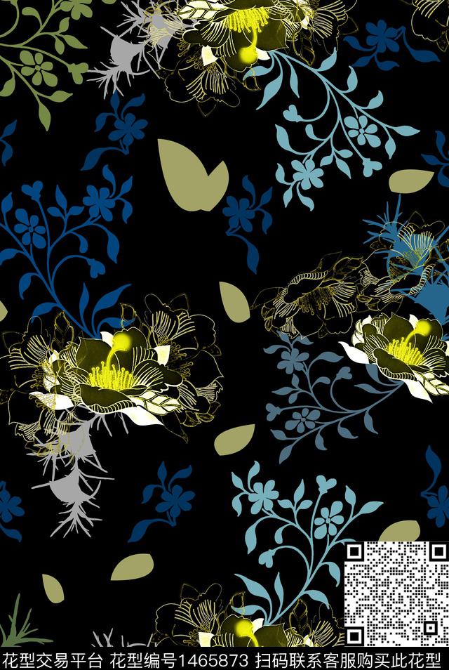 2021-11-28线条花-01.jpg - 1465873 - 定位花 花卉 线条花卉 - 数码印花花型 － 女装花型设计 － 瓦栏