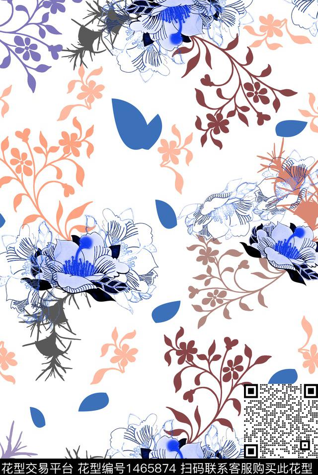 2021-11-28线条花-02.jpg - 1465874 - 定位花 花卉 线条花卉 - 数码印花花型 － 女装花型设计 － 瓦栏