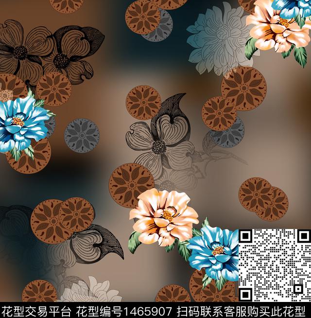 102480.jpg - 1465907 - 连衣裙 女装 花卉 - 传统印花花型 － 女装花型设计 － 瓦栏