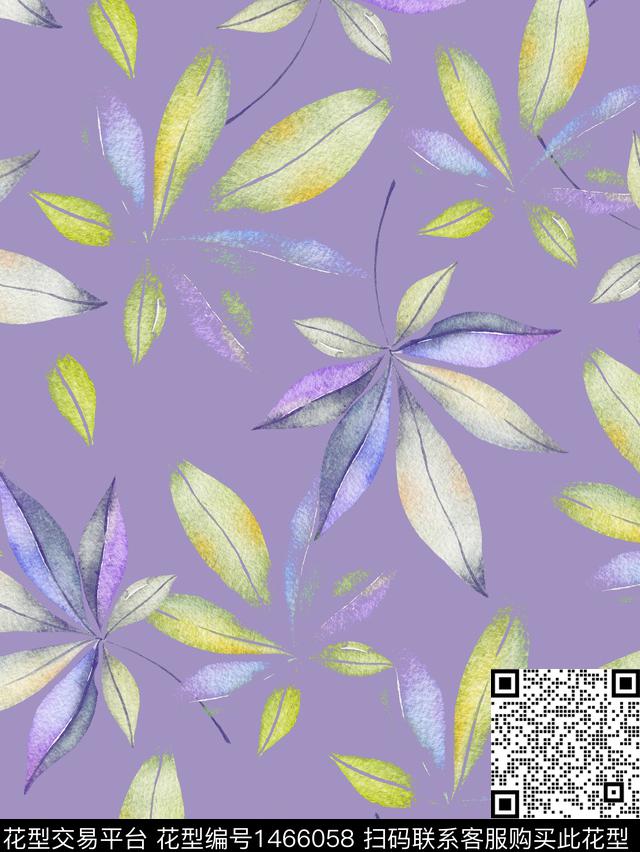 枫叶，紫.jpg - 1466058 - 绿色 枫叶 大牌风 - 数码印花花型 － 女装花型设计 － 瓦栏