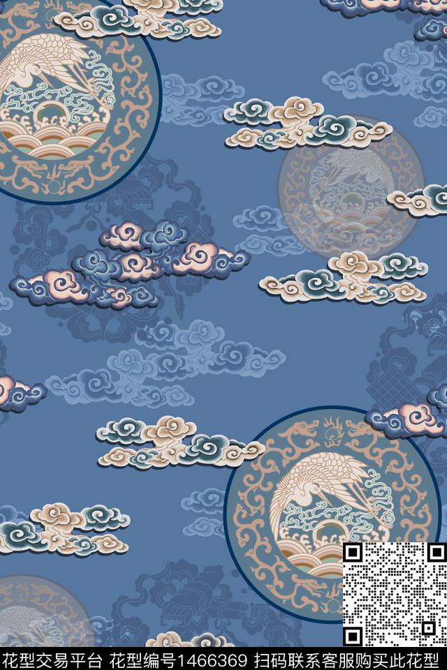 中国风香云纱复古旗袍花型数码印花花型下载（图片编号: 1466369） - 瓦栏（Walan）