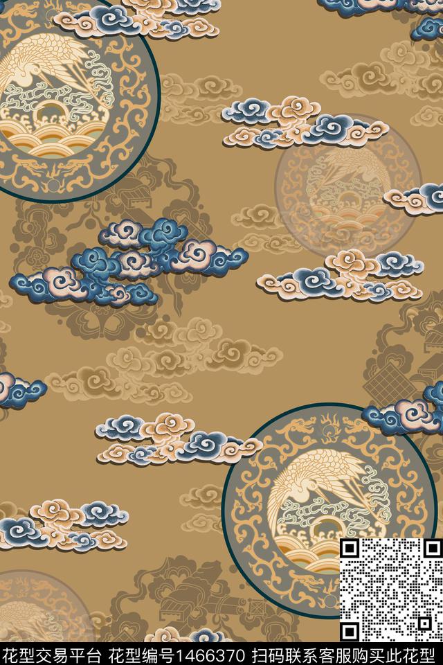 中国风香云纱复古旗袍花型数码印花花型下载（图片编号: 1466370） - 瓦栏（Walan）