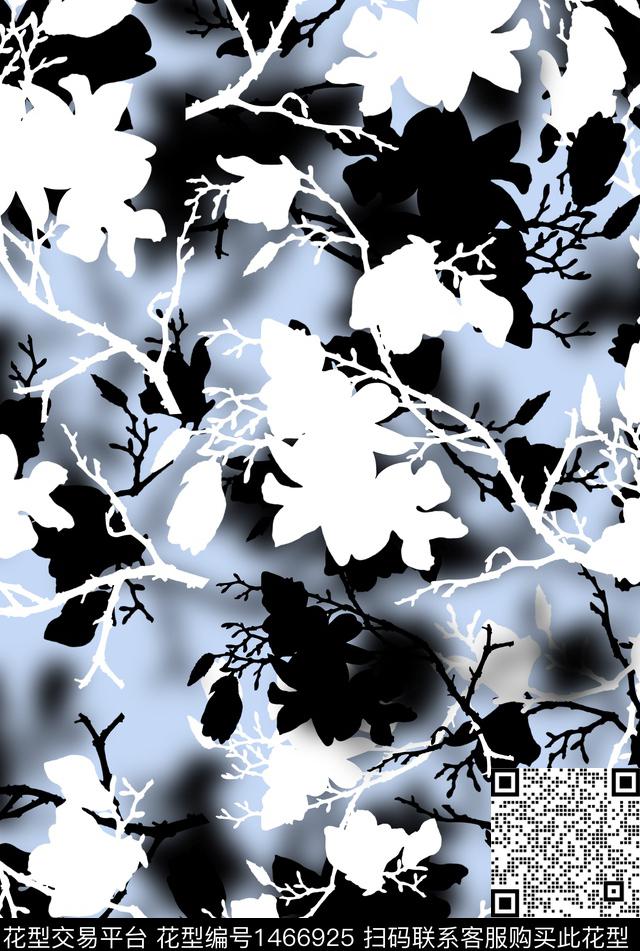 2021-12-06玉-02.jpg - 1466925 - 黑白花型 玉兰花 花卉 - 数码印花花型 － 女装花型设计 － 瓦栏