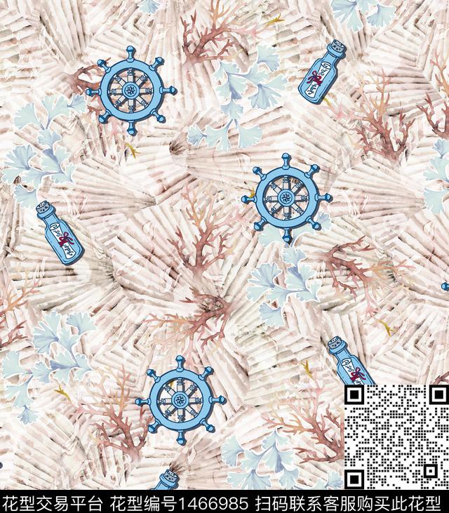 210828珊瑚贝壳回路.jpg - 1466985 - 内衣 男装 休闲 - 数码印花花型 － 泳装花型设计 － 瓦栏