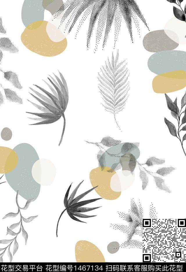 绿植树叶数码花型清爽底花卉数码印花花型下载（图片编号: 1467134） - 瓦栏（Walan）
