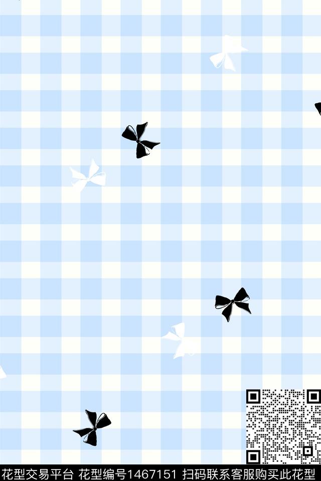 几何格子蝴蝶结数码印花花型下载（图片编号: 1467151） - 瓦栏（Walan）