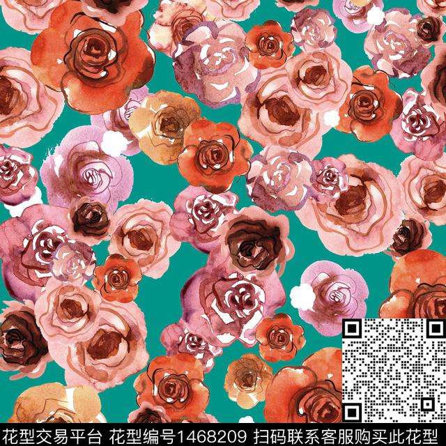 绿植树叶扎染花型花卉数码印花花型下载（图片编号: 1468209） - 瓦栏（Walan）
