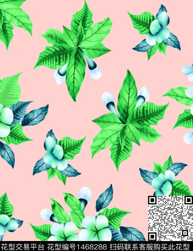 绿植树叶数码花型女装数码印花花型下载（图片编号: 1468288） - 瓦栏（Walan）