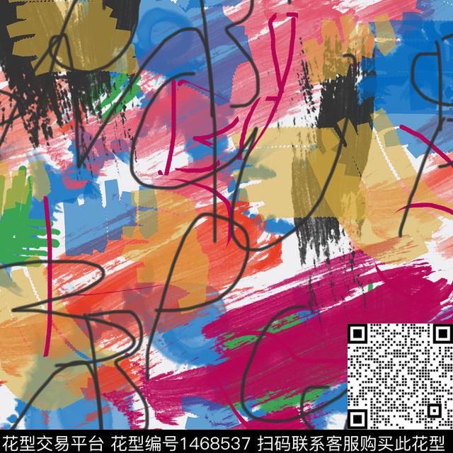 20211214-tuya-6-00.jpg - 1468537 - 涂鸦 笔触 男装 - 数码印花花型 － 男装花型设计 － 瓦栏