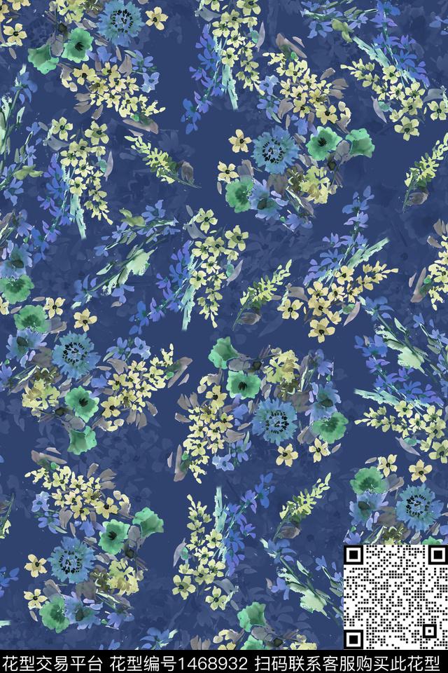 扎染花型花卉大牌风数码印花花型下载（图片编号: 1468932） - 瓦栏（Walan）