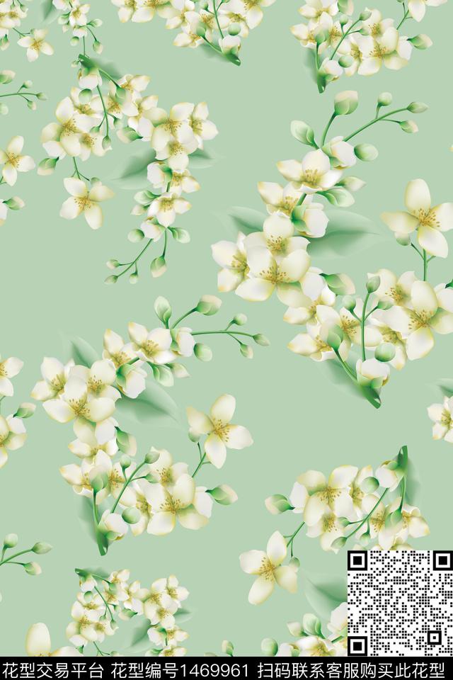 12.22绿色百合.jpg - 1469961 - 定位花 几何 佩斯利 - 传统印花花型 － 女装花型设计 － 瓦栏