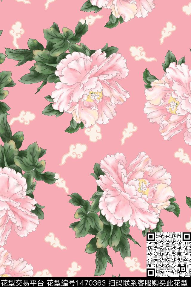 花卉香云纱数码印花花型下载（图片编号: 1470363） - 瓦栏（Walan）