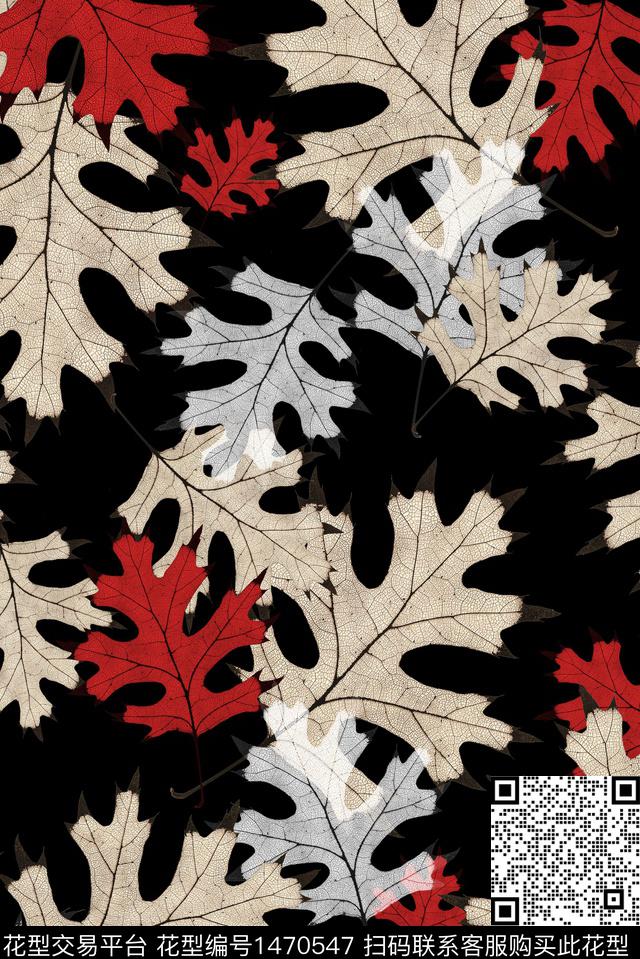 绿植树叶花卉大牌风数码印花花型下载（图片编号: 1470547） - 瓦栏（Walan）