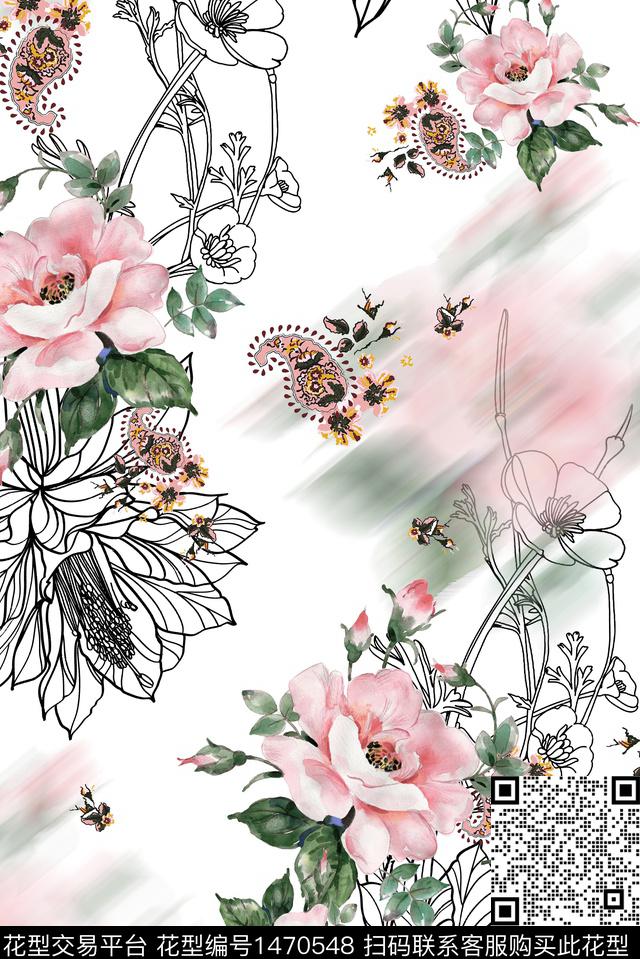 绿植树叶花卉大牌风数码印花花型下载（图片编号: 1470548） - 瓦栏（Walan）