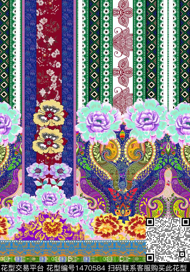 guan1002 二方连续.jpg - 1470584 - 几何 民族风 花卉 - 数码印花花型 － 女装花型设计 － 瓦栏