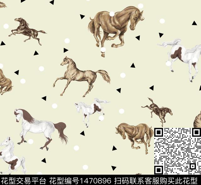 波点马铅笔画数码印花花型下载（图片编号: 1470896） - 瓦栏（Walan）