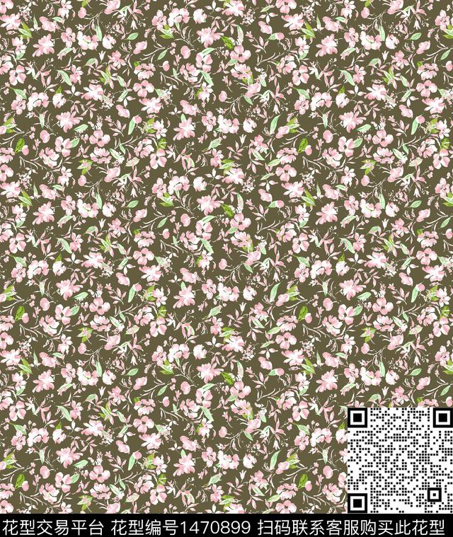 水彩花卉小碎花枝叶数码印花花型下载（图片编号: 1470899） - 瓦栏（Walan）