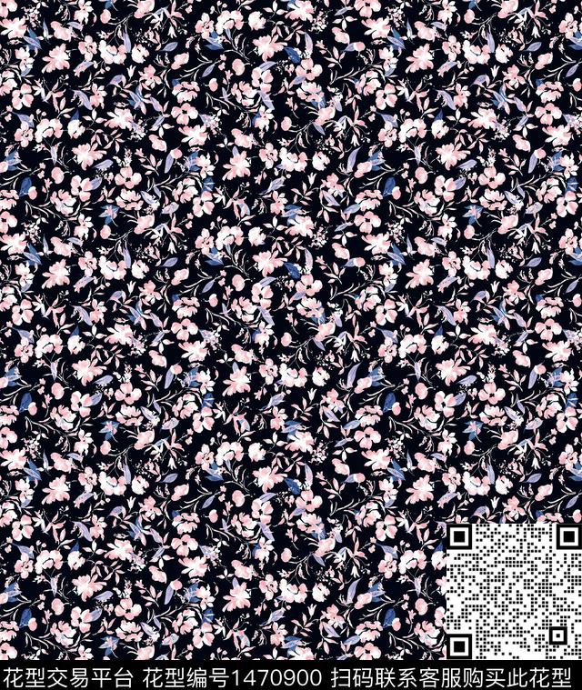 水彩花卉小碎花枝叶数码印花花型下载（图片编号: 1470900） - 瓦栏（Walan）