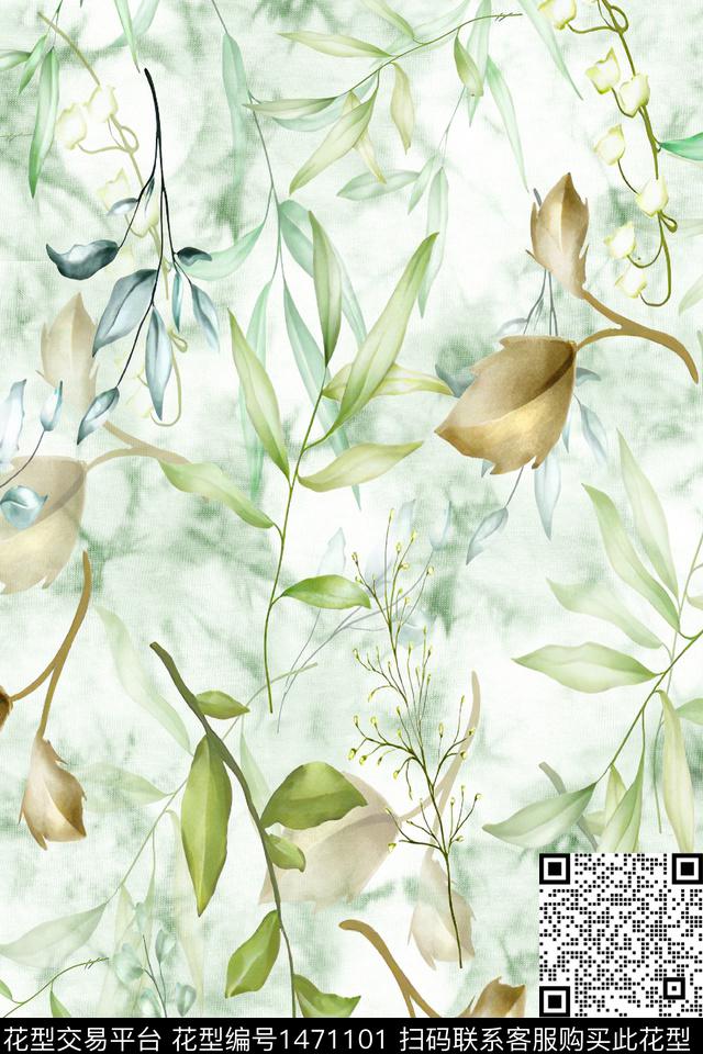 XZ2930.jpg - 1471101 - 绿植树叶 小清新 真丝 - 数码印花花型 － 女装花型设计 － 瓦栏