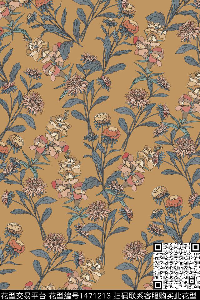 绿植树叶扎染花型花卉数码印花花型下载（图片编号: 1471213） - 瓦栏（Walan）