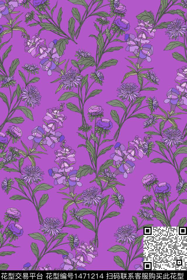 绿植树叶扎染花型花卉数码印花花型下载（图片编号: 1471214） - 瓦栏（Walan）