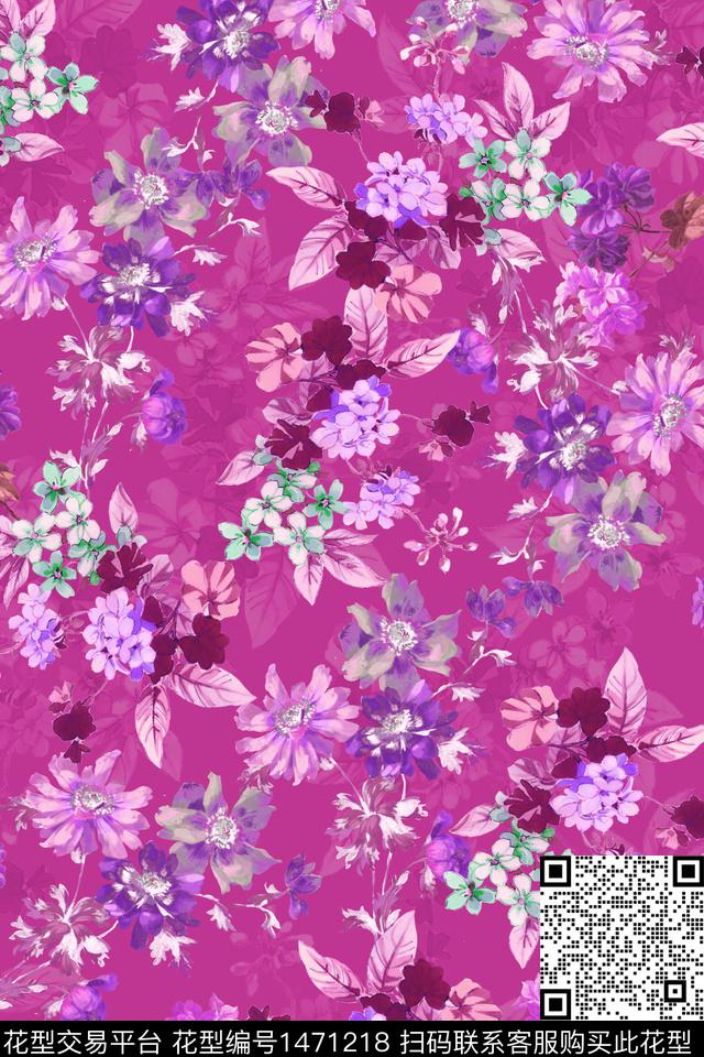 扎染花型花卉大牌风数码印花花型下载（图片编号: 1471218） - 瓦栏（Walan）