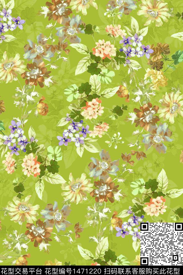 扎染花型花卉大牌风数码印花花型下载（图片编号: 1471220） - 瓦栏（Walan）