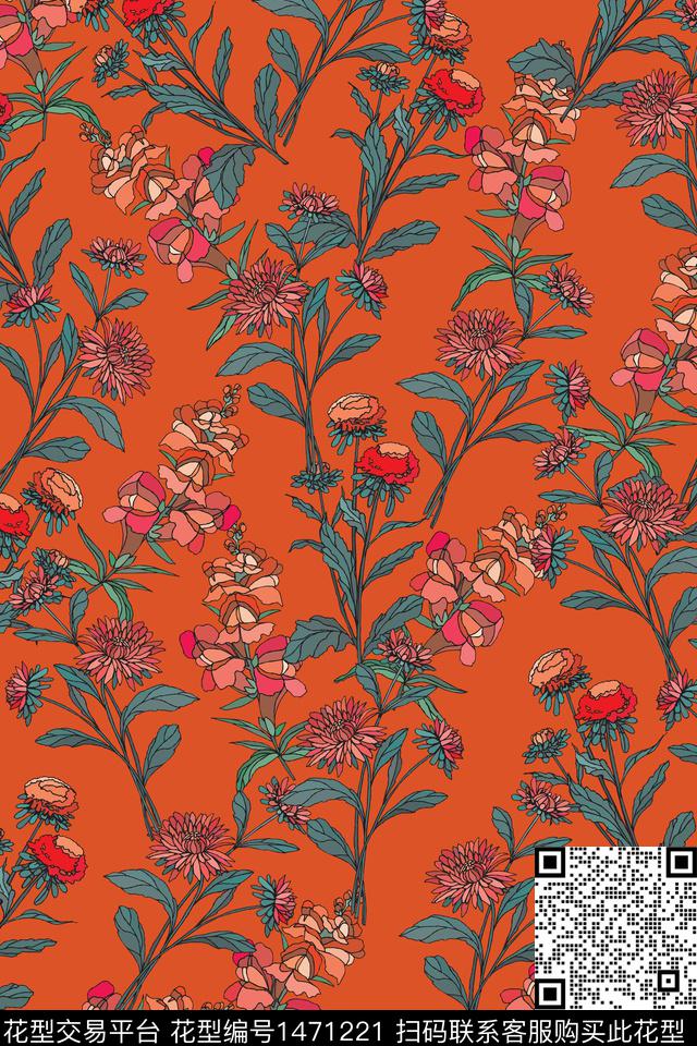 绿植树叶扎染花型花卉数码印花花型下载（图片编号: 1471221） - 瓦栏（Walan）