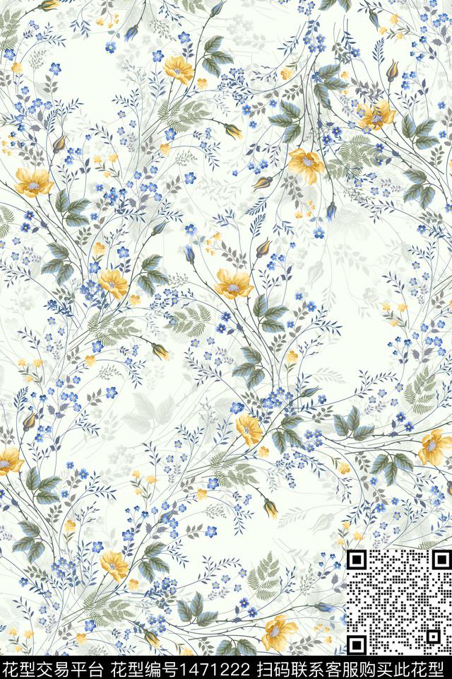 扎染花型花卉大牌风数码印花花型下载（图片编号: 1471222） - 瓦栏（Walan）