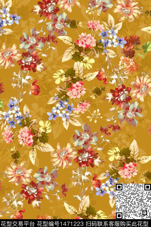 扎染花型花卉大牌风数码印花花型下载（图片编号: 1471223） - 瓦栏（Walan）