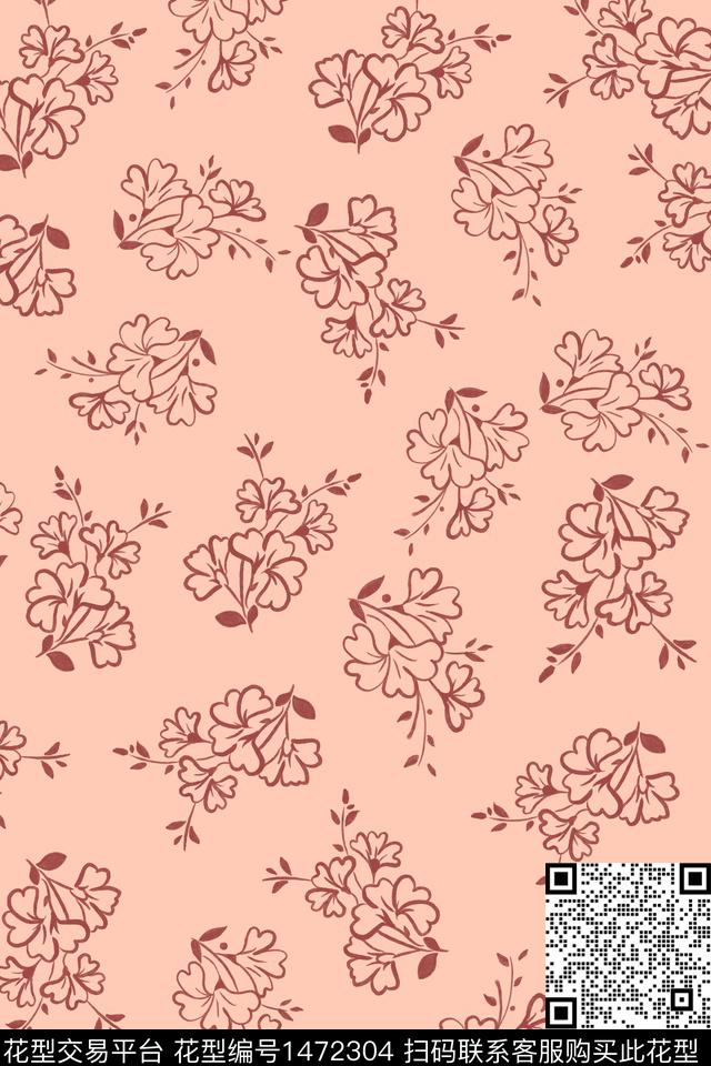 简约抽象线条花卉数码印花花型下载（图片编号: 1472304） - 瓦栏（Walan）
