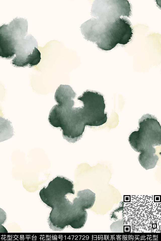 绿色简约抽象花卉数码印花花型下载（图片编号: 1472729） - 瓦栏（Walan）