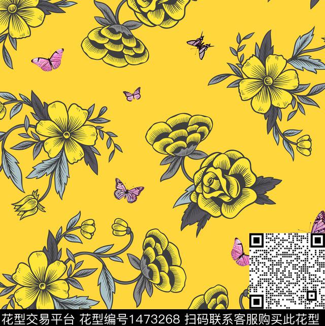670.jpg - 1473268 - 花卉蝴蝶 复古 花卉 - 数码印花花型 － 女装花型设计 － 瓦栏
