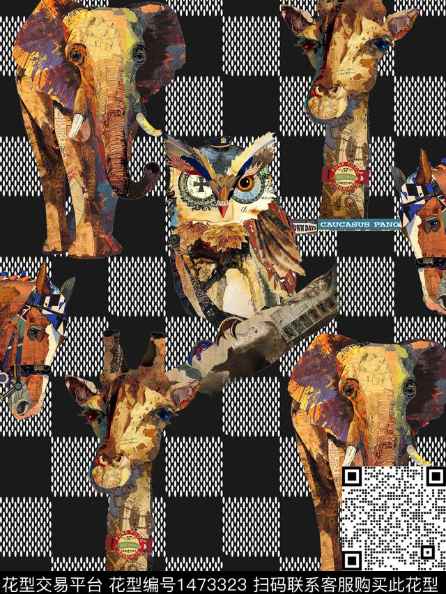 老鹰-1.jpg - 1473323 - 格子 动物 大牌男装 - 数码印花花型 － 男装花型设计 － 瓦栏