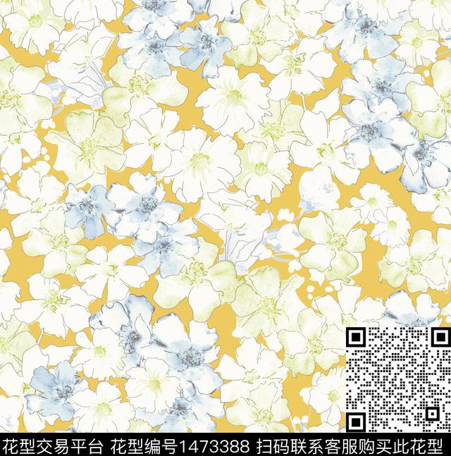 小碎花-OK.jpg - 1473388 - 水彩 泳装花型 花卉蝴蝶 - 传统印花花型 － 女装花型设计 － 瓦栏
