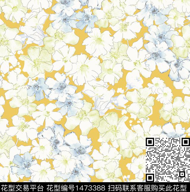 水彩彩底花卉女装传统印花花型下载（图片编号: 1473388） - 瓦栏（Walan）