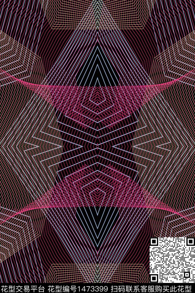 霓虹几何2.jpg - 1473399 - 插画 炫彩 荧光 - 数码印花花型 － 女装花型设计 － 瓦栏