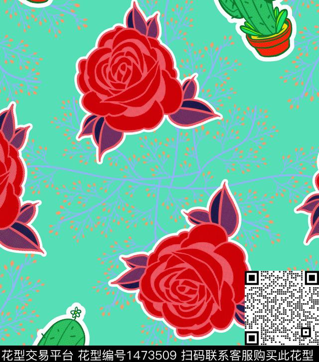 676.jpg - 1473509 - 复古 花卉 仙人掌 - 数码印花花型 － 女装花型设计 － 瓦栏