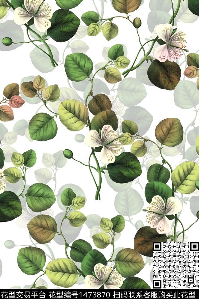 XZ2983.jpg - 1473870 - 小清新 真丝 绿植树叶 - 数码印花花型 － 女装花型设计 － 瓦栏