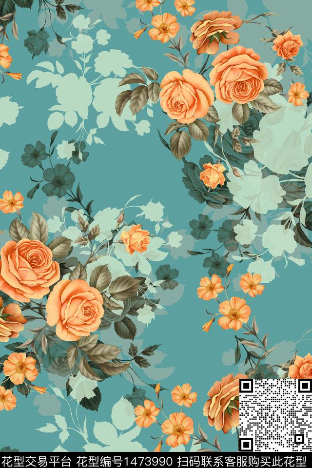 WC02058.jpg - 1473990 - 水彩 绿植树叶 传统纹样 - 数码印花花型 － 女装花型设计 － 瓦栏
