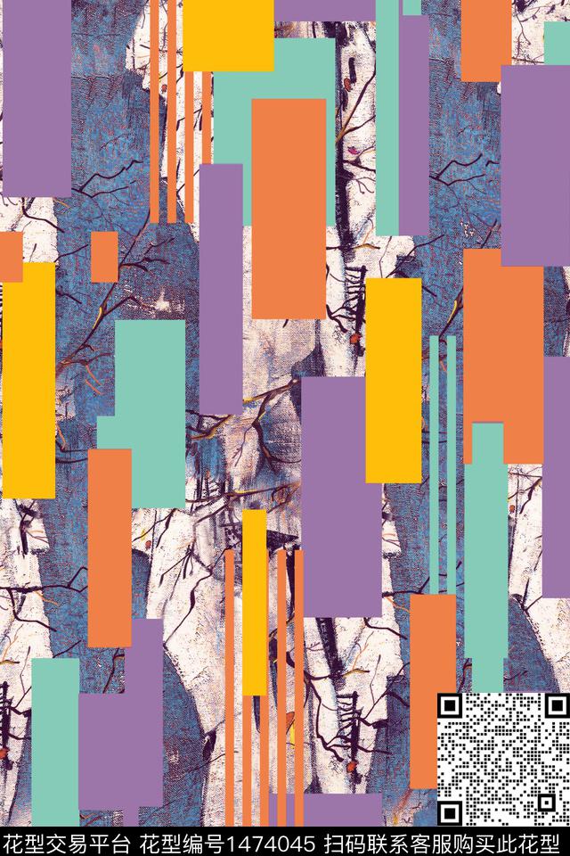 Orst_JRS0401-1.jpg - 1474045 - 撞色 几何 抽象花卉 - 数码印花花型 － 女装花型设计 － 瓦栏